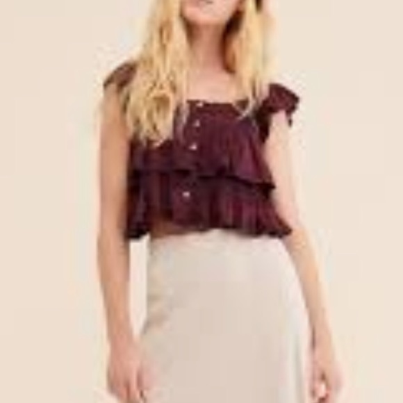 Free People Sunny Days Ahead Cranberry Ruffle Crop Top size large - Picture 12 of 12